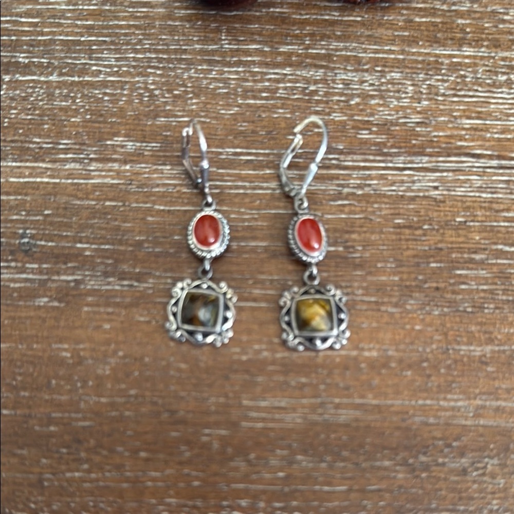 Elegant Silver and Brown Dangle Earrings